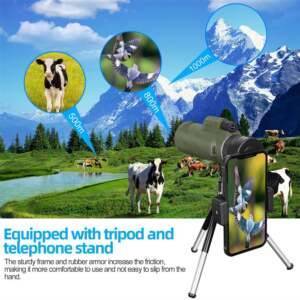 Monocular Telescope Long Range Zoom Prism With Tripod Phone Clip Hunting Other Sports Equipment Outdoor Fun and Sports