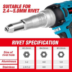 ONEVAN Cordless Brushless Electric Rivet Gun 20000N 2.4~5.0mm 720W Drill Insert Power Tools Nail Guns Power Tools Tools Tools and Home Improvement