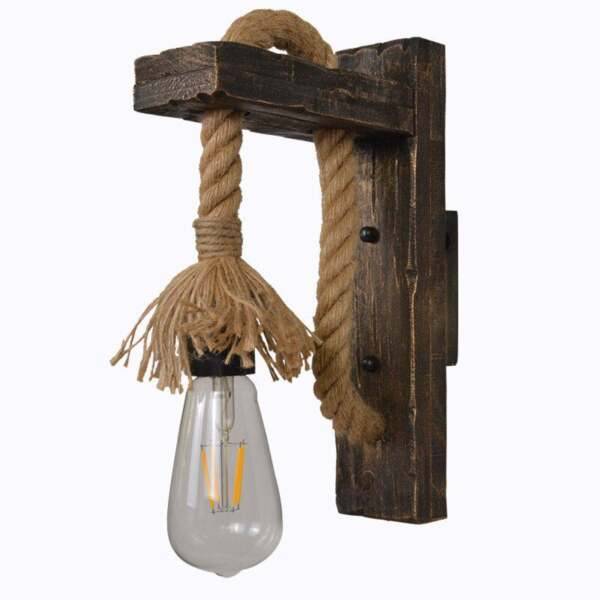 Vintage Wood Hemp Rope Wall Lamps Décor Wooden Lighting Indoor Lighting Tools and Home Improvement Wall Lamps