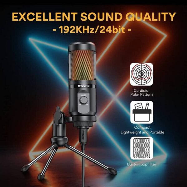 Gaming USB Microphone with RGB Light PM461TR Desktop Condenser Mic Consumer Electronics Microphones Portable Audio and Video