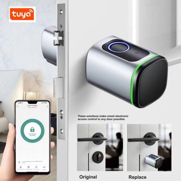 Tuya Smart Lock Cylinder Fingerprint RFID Card Key App Remote Control Lock Core Alexa Google Smart Family Systems Smart Home Control Tools and Home Improvement