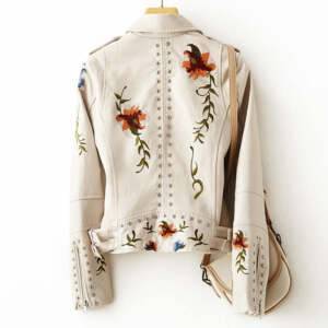 Women Floral Coat Print Embroidery Soft Leather Jacket Jackets and Coats Women’s Clothing Women’s Fashion