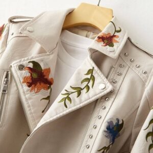 Women Floral Coat Print Embroidery Soft Leather Jacket Jackets and Coats Women’s Clothing Women’s Fashion