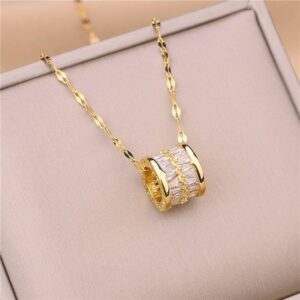 Women Cute Crystal Pendant Necklace Stainless Steel Neck Chain Jewelry and Watches Necklaces and Pendants