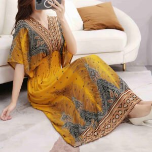 V-neck Tunic Large Swing Printed Dress Long Skirt Dresses Women’s Clothing Women’s Fashion