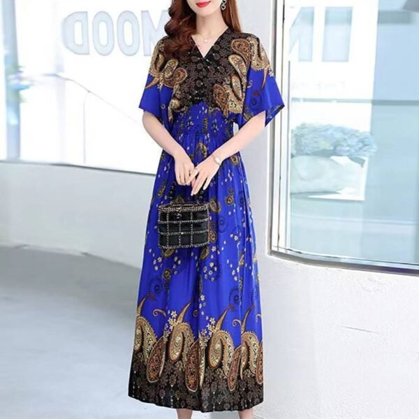 V-neck Tunic Large Swing Printed Dress Long Skirt Dresses Women’s Clothing Women’s Fashion