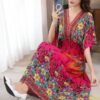 V-neck Tunic Large Swing Printed Dress Long Skirt Dresses Women’s Clothing Women’s Fashion