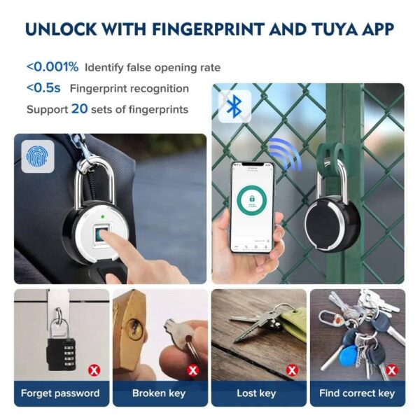 Biometric Brilliance Tuya Smart Padlock for Home Security Access Control Systems Computer, Office and Security Security and Protection