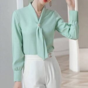 Graceful Bow Symphony Elegant Office Lady Shirt Chic Long Sleeve Blouse Tops Shirts and Blouses Women’s Clothing Women’s Fashion