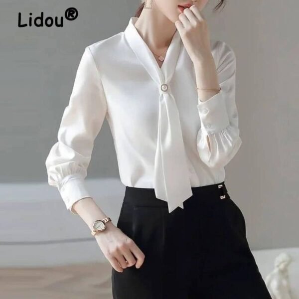 Graceful Bow Symphony Elegant Office Lady Shirt Chic Long Sleeve Blouse Tops Shirts and Blouses Women’s Clothing Women’s Fashion