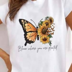 FloralWhimsy Fusion Graphic Print T-shirt Sunflower Style Trend Unveiled Tees and Tops Women’s Clothing Women’s Fashion