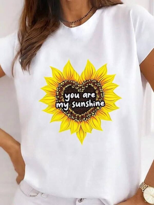 FloralWhimsy Fusion Graphic Print T-shirt Sunflower Style Trend Unveiled Tees and Tops Women’s Clothing Women’s Fashion