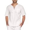 Stylish Men’s Short-Sleeved V-neck Shirt Cotton and Linen Comfort Men’s Clothing Men’s Fashion Shirts