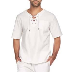 Stylish Men’s Short-Sleeved V-neck Shirt Cotton and Linen Comfort Men’s Clothing Men’s Fashion Shirts