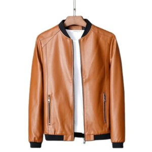Edgy Urbanite Zipper Black Collar Multi Pocket Leather Jacket Men’s Clothing Men’s Fashion Men’s Jacket and Sweaters