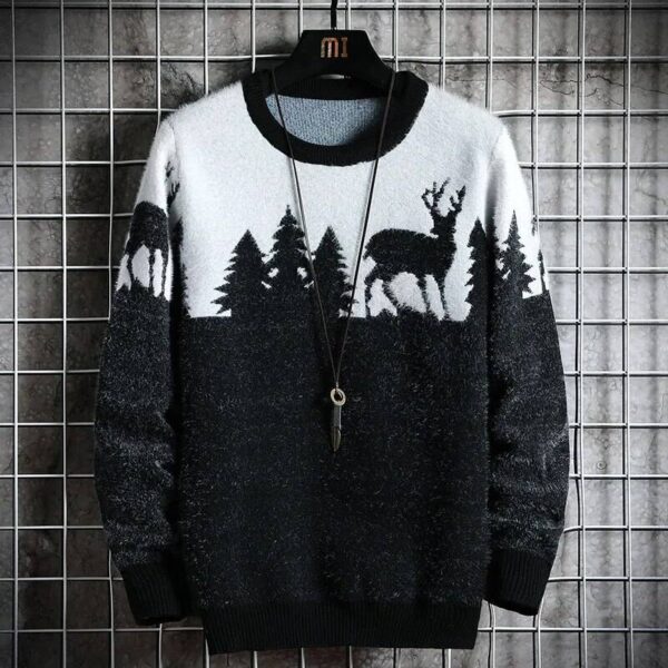 Festive Charm Christmas Sweater Men with Deer Print Men’s Clothing Men’s Fashion Men’s Jacket and Sweaters