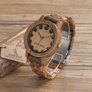 BOBO BIRD Wooden Watch for Men, Eastern Arabic Numerals with Green Charismatic Dial Jewelry and Watches Men’s Watches Color: Wood