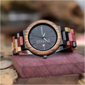 BOBO BIRD Handmade Quartz Watch Colorful Wood Wristwatch with Week and Date Display Jewelry and Watches Men’s Watches