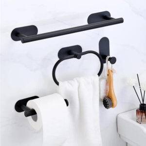Streamlined Luxury Self-Adhesive Stainless Steel Towel Bar and Paper Holder Combo Bathroom Accessories Sets Home, Pet and Appliances Household Items