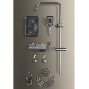 Modern Monochrome Oasis Black, White, and Gray Bathtub Shower System with LED Digital Display Bathroom Accessories Sets Home, Pet and Appliances Household Items