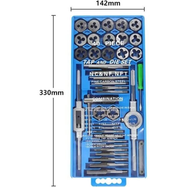 Comprehensive Rethreading Tools, 40 Pieces Metric Hand Tap and Die Set M3-M12 Screw Thread Plugs Hand Tools Tap and Die Tools Tools and Home Improvement