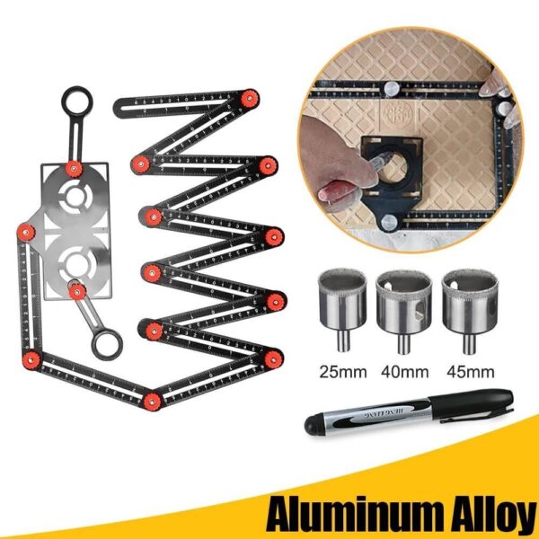 Aluminum Alloy Multi-Angle Ruler Woodworking and Construction Tool with 2 Drill Tile Hole Locators Measurement and Analysis Tools Tools Tools and Home Improvement