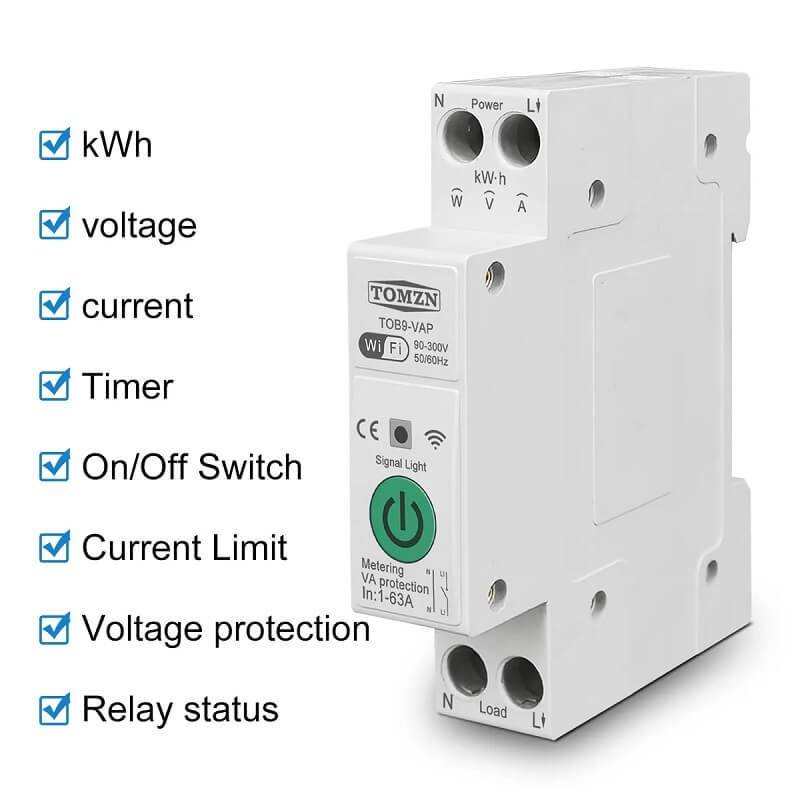Switch6 (1) Intelligent Power Management TOMZN 63A 1P+N WIFI Smart Switch with Timer Relay Electrical Equipment and Supplies Home Improvement Tools and Home Improvement