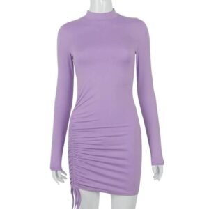 Women’s Turtleneck Ruched Mini Dress Long Sleeve Black Skinny Bodycon Dresses Women’s Clothing Women’s Fashion