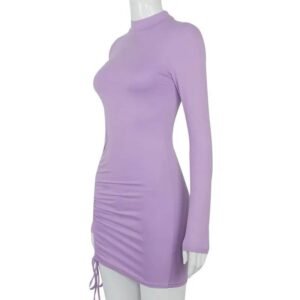 Women’s Turtleneck Ruched Mini Dress Long Sleeve Black Skinny Bodycon Dresses Women’s Clothing Women’s Fashion