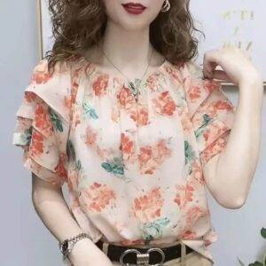 Tranquil Breeze Ruffles and Ink Top Shirts and Blouses Women’s Clothing Women’s Fashion