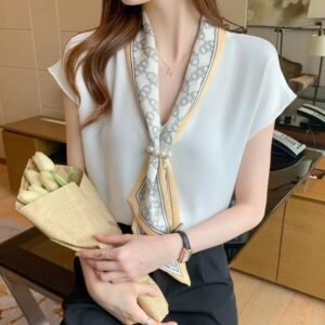 Effortless Elegance Commute Scarf Collar Shirt Shirts and Blouses Women’s Clothing Women’s Fashion