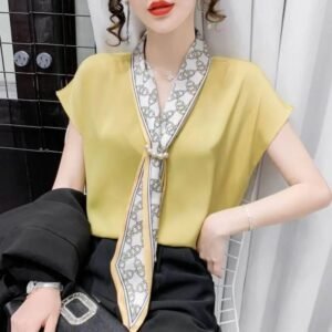 Effortless Elegance Commute Scarf Collar Shirt Shirts and Blouses Women’s Clothing Women’s Fashion