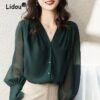 Serenity in Lace Mesh Long Sleeves Blouse Shirts and Blouses Women’s Clothing Women’s Fashion