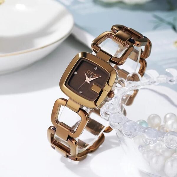 GEDI Elegant Square Ladies Watch Steel Chain Strap and Waterproof Design