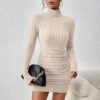 Knitted Turtleneck Bodycon Dress Stylish Sheath Mini for Club and Party