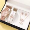 6PCS Rose Gold Ladies Fashion Set Luxury Watch with Matching Accessories