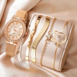 Women’s Fashion Wristwatch and Bracelet Set Stylish Quartz Timepiece