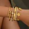 Women’s Lucky Four-Leaf Clover Bracelet Stainless Steel Gold Bangle