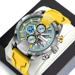 BORUSE Men’s Luxury Yellow Watch Chronograph, Waterproof and Luminous Dial