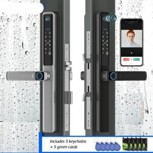 Waterproof Smart Lock TUYA App, Fingerprint and RFID, Keyless Aluminum/Glass Door Access