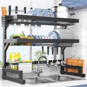 Stainless Steel Kitchen Dish Rack 2-Tier Over Sink Drying Rack with Storage Holder