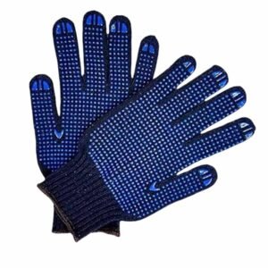 Anti-Slip Cotton Gloves with Blue PVC Dots Double Sided, Knitted, and Flexible for Industrial Use