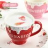 Kawaii Strawberry Mug with Handle and Spoon Ceramic Cup