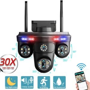 7 Lens 4 Screen Smart IP Camera 4K Outdoor WiFi Surveillance with 10X Zoom