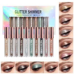 10-Piece Diamond Glitter Liquid Eyeshadow Set, Long-Lasting Shimmer, High-Pigment Sparkling Eye Makeup