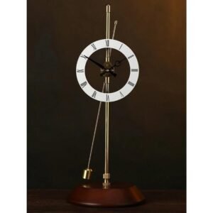 Vintage Beech Wood Pendulum Desk Clock Silent Antique Quartz Timepiece
