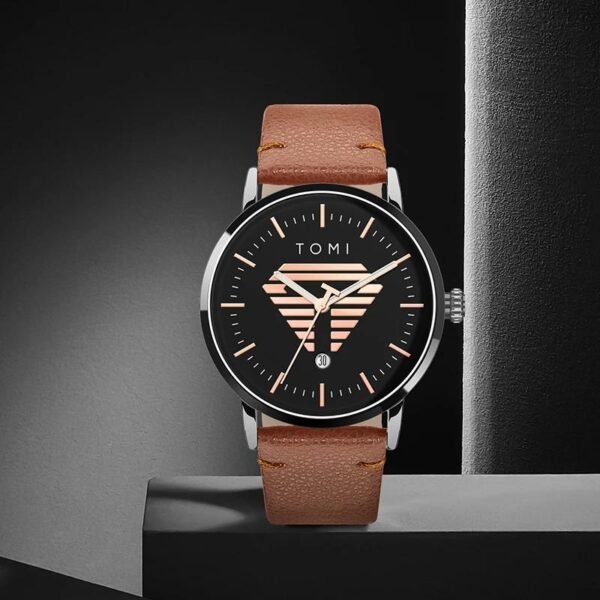 TOMI Men’s Quartz Watch Elegant Clock with Leather Band