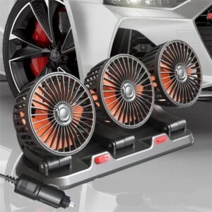 Dual Speed 3-Head Car Air Fan USB, 12V/24V Adjustable Cooling Fan for Auto and Desk