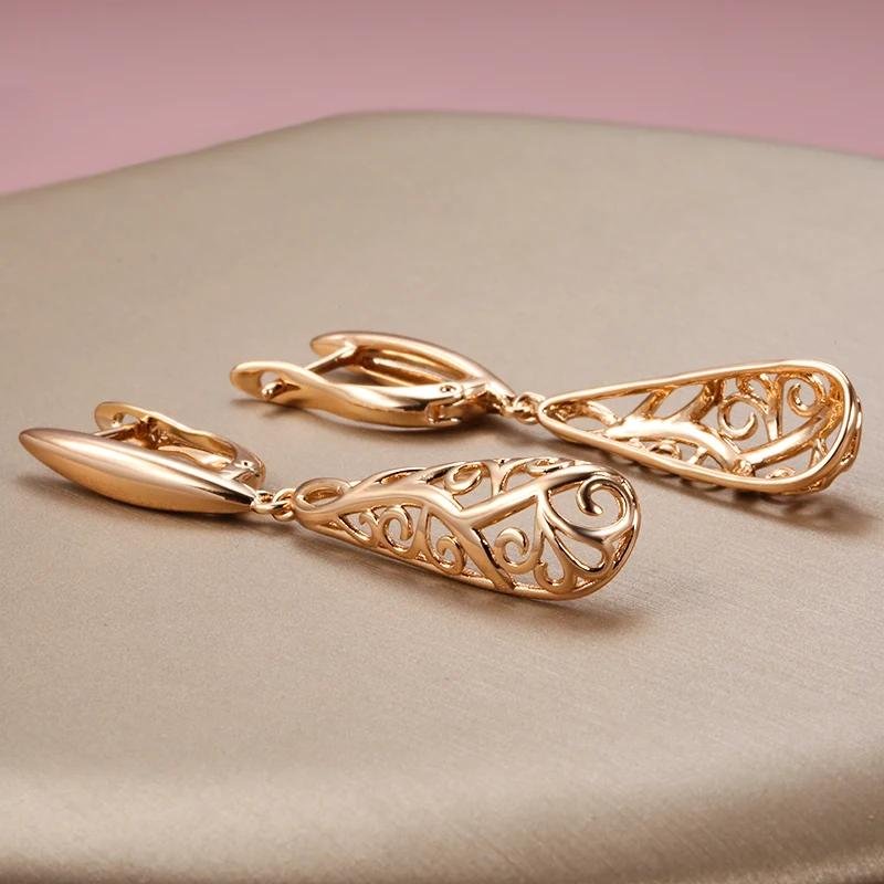 JULYDREAM Luxury Vintage Texture 585 Rose Gold Color Dangle Earrings for Women Fashion Jewelry Elegant Party Wedding Earrings
