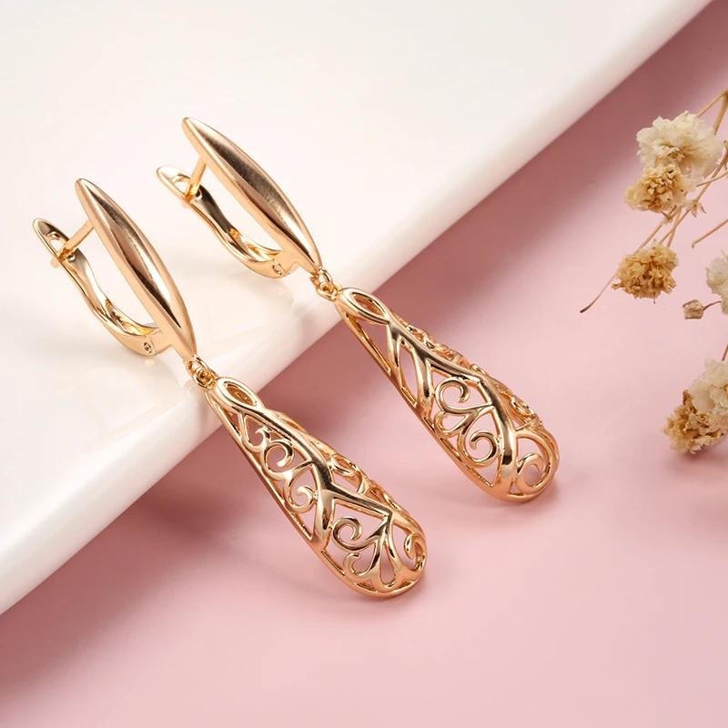 JULYDREAM Luxury Vintage Texture 585 Rose Gold Color Dangle Earrings for Women Fashion Jewelry Elegant Party Wedding Earrings
